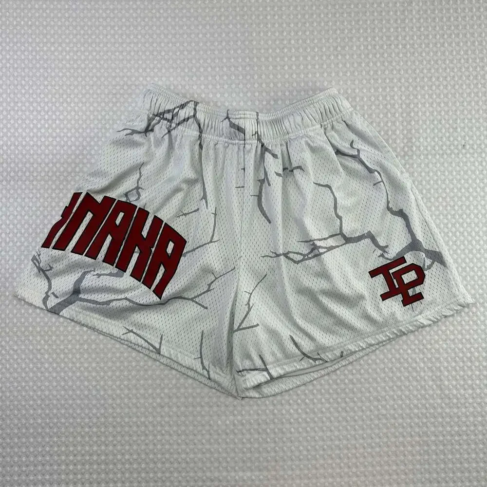 Inaka Power White Lightning Print Mesh Gym Shorts Size XL